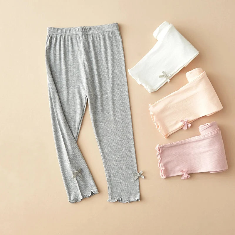 Wholesale Summer Modal Thin Korean Style Bowknot Fashionable Children Kids Leggings Girls