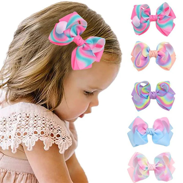 Handmade Rainbow Bow Hair Clips Sweet Hair Grips for Children Hair Accessories for Kids Head  Decoration