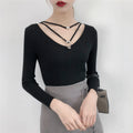 New Design Fashion O Neck Slim Pullover Long Sleeve Knit Top Solid Custom Knitwear Sweater Beads Pendants Korean Version Autumn
