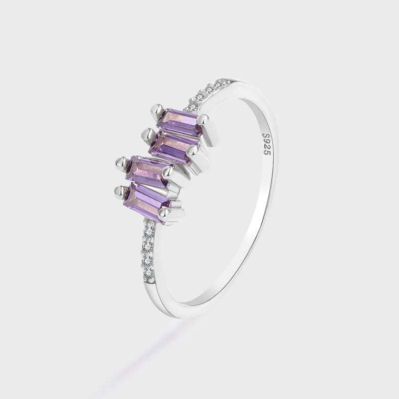 Pure 925 Sterling Silver Europe Fashion Purple Square Gemstone Zircon Engagement Rings for Women Jewelry