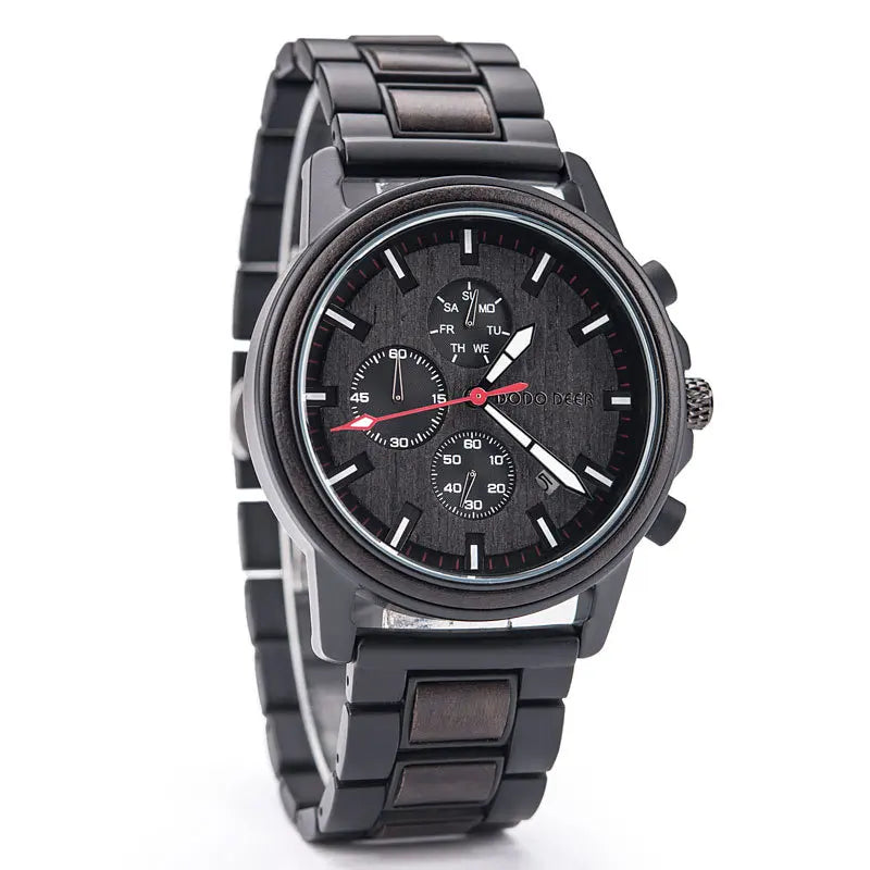 For 2022 Antique Fashion Wooden Watch Luxury Men's Waterproof Chronograph Pointer Dial Metal Band Drop Ship