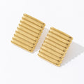Ins Popular 18k Gold 316L Stainless Steel Plated Shiny Ribbed Concave Rectangle Square Stud Earrings for Women