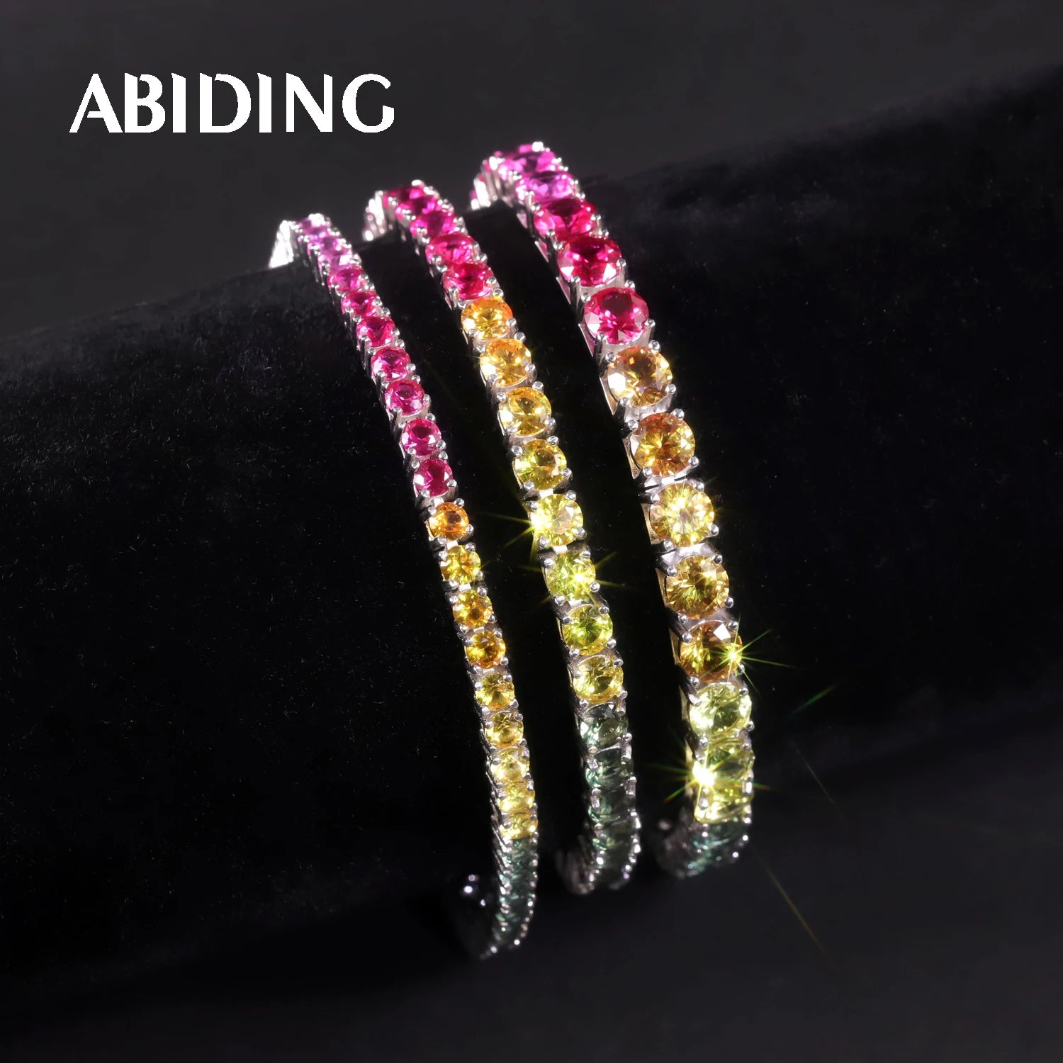 Abiding Wholesale Jewelry 925 Sterling Silver Hiphop Multi Colored Sapphire Tennis Chain Rainbow Lab Gemstone Tennis Bracelet