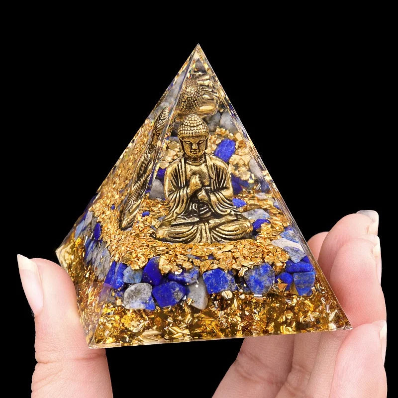 Natural Amethyst Lapis Lazuli Crystal Elephant Buddha Series Ornament 6cm Big Resin Pyramid Alloy Feng Shui Religious Decorative