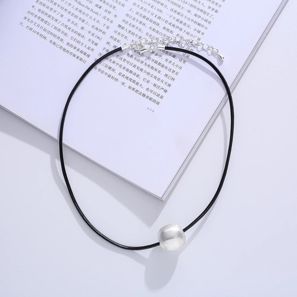 TongLing Necklace Black Rope Strand String Custom Alloy Silver Beaded Ball Pendant Choker Women Necklace