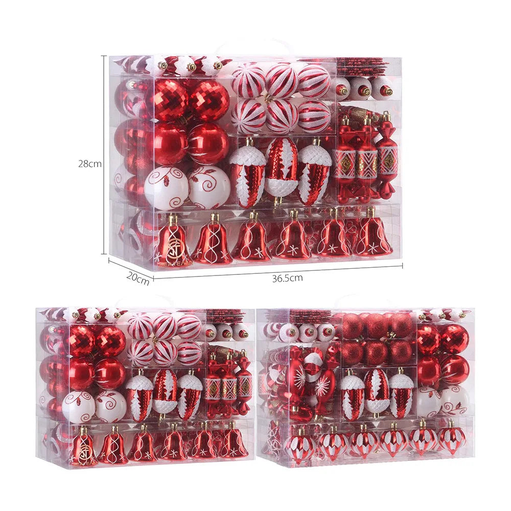 155Pack Assorted Shatterproof Christmas Ball Ornaments Set Decorative Baubles Pendants Reusable Hand-held Gift Package Xmas Tree