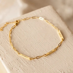 Minimalist Personalized 18k Gold Plated 925 Sterling Silver Paperclip Chain Custom Mini Name bar Bracelet Wholesale