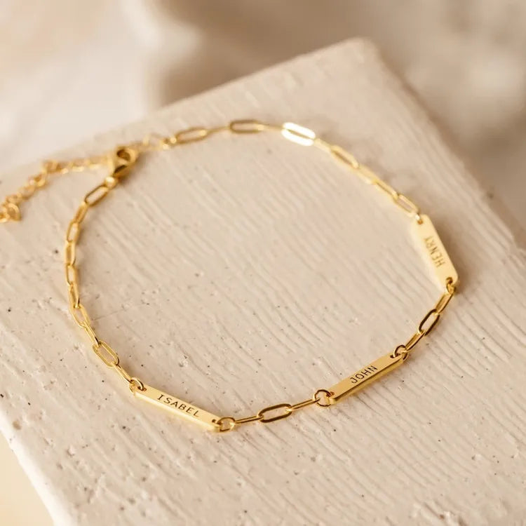 Minimalist Personalized 18k Gold Plated 925 Sterling Silver Paperclip Chain Custom Mini Name bar Bracelet Wholesale