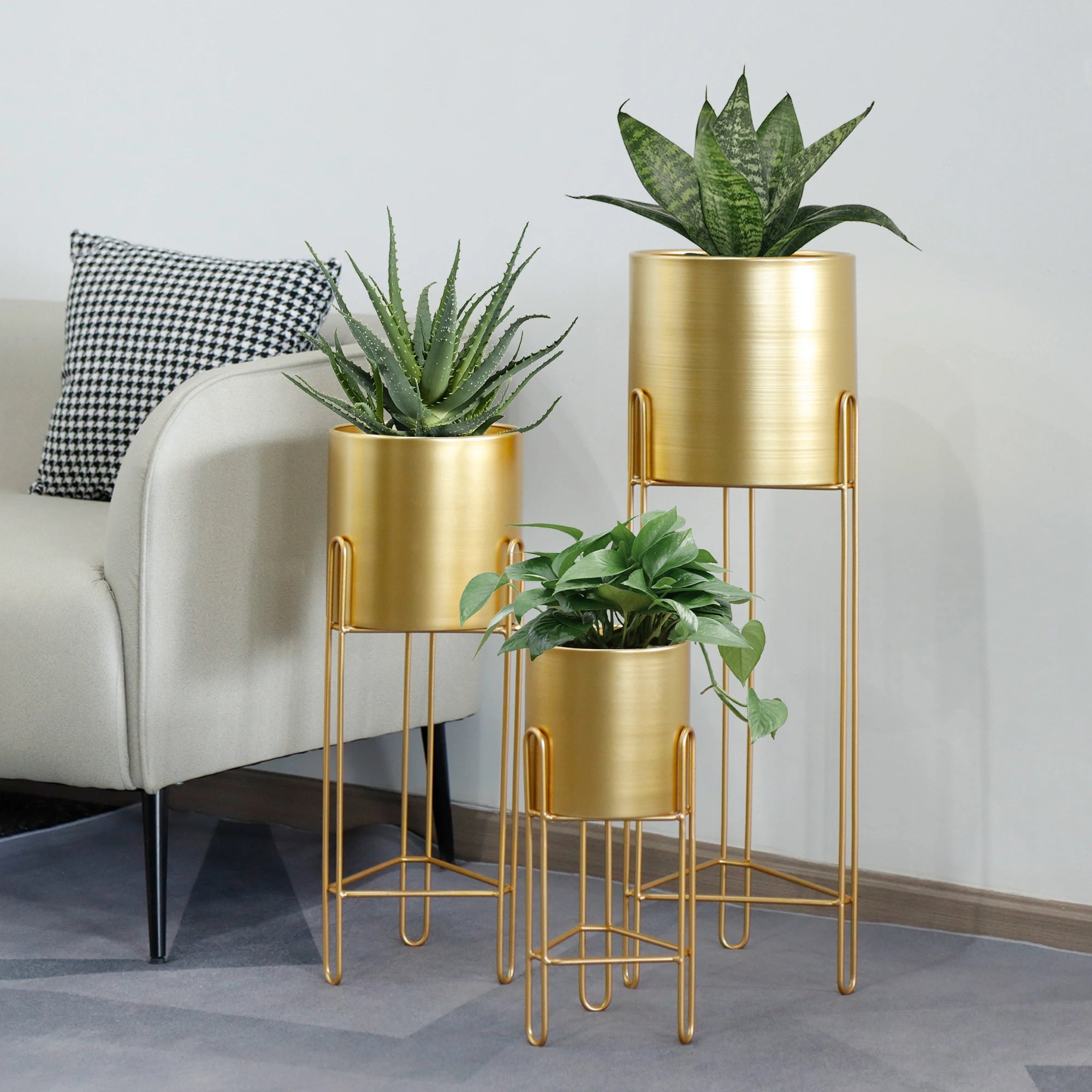 Golden Artificial Flower Pot Indoor Balcony Plant Flower Pot Floor Flower Stands Planter for Home Decor