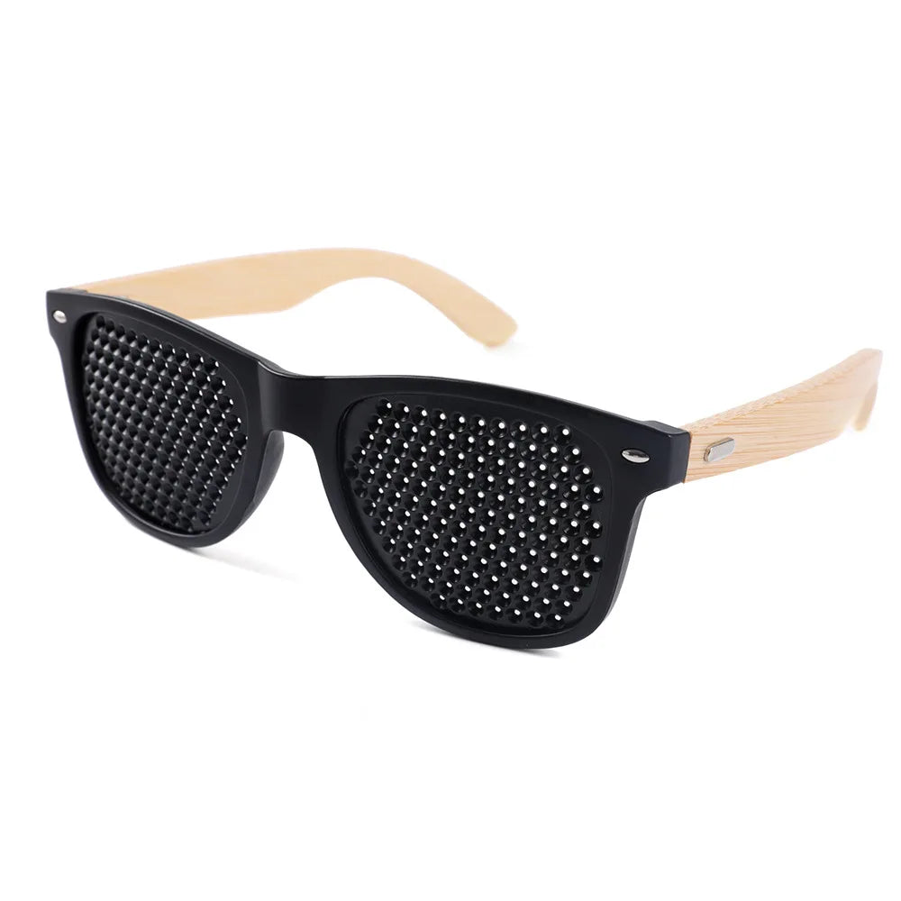 Yiwu Wholesale Customized logo Sunglasses with Holes PC+bamboo OEM Pinhole Pin Hole Lens Glasses Sunglasses