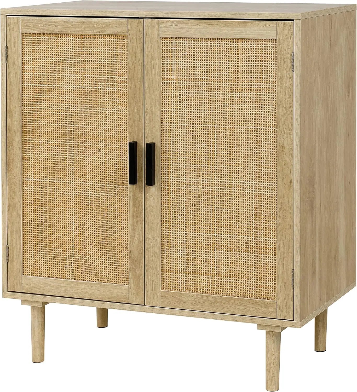 Wood Rustic Panel Design Buffet Kitchen Storage Cabinet Sideboard with Rattan Decorated Doors