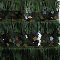 Dark Green Dobby Woven Polyester/Metallic Sequins Tassel Fabric for Women Skirt Dress Swimwear