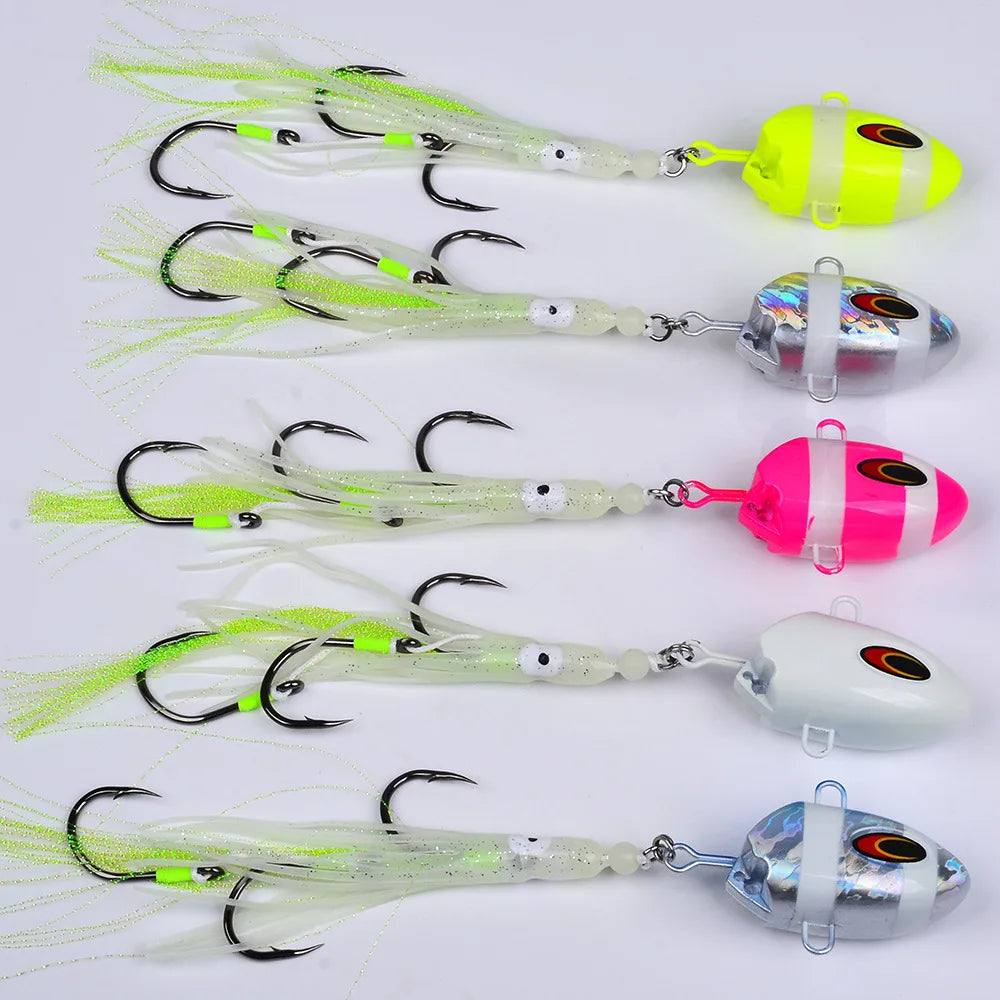 Luminous Squid Jig 100g-300g Rubber Fishing Bait Skirts Fishing Jig Heads Squid Fishing Lures