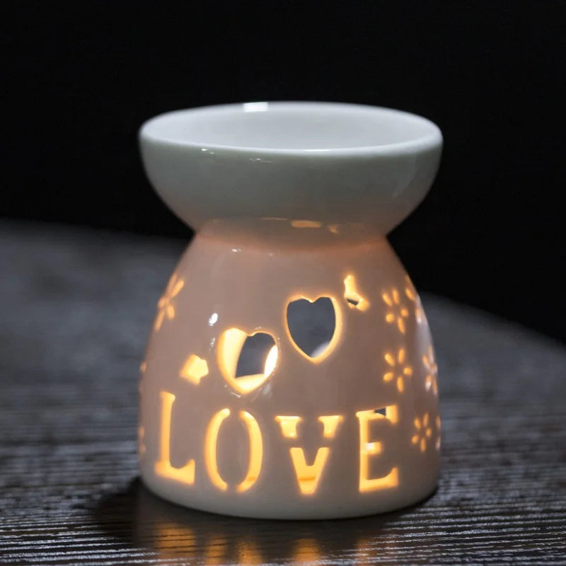 Wholesale Ceramic Hollow Out Night Fragrance Oil Burner Lights Candle Wax Melt Aromatherapy burner