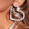 2023 Bling Luxury Two-Row Rhinestone Crystal Large Fashion Stud Earrings Hollow Diamond Heart Letter for Women Girls' Party