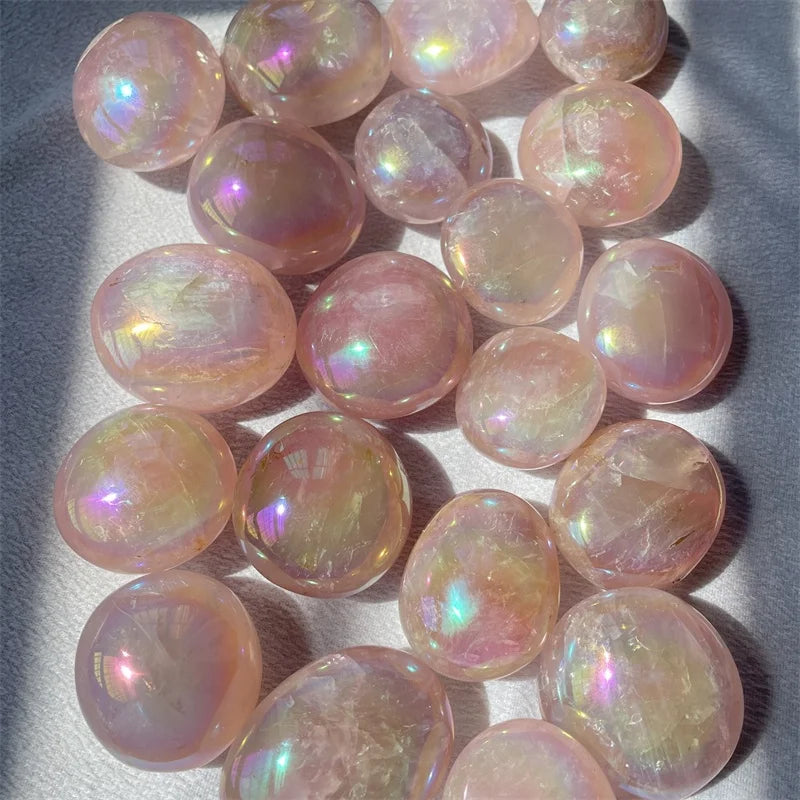 Wholesale Natural Crystal Stones Aura Quartz Rose Quartz Palm Stone