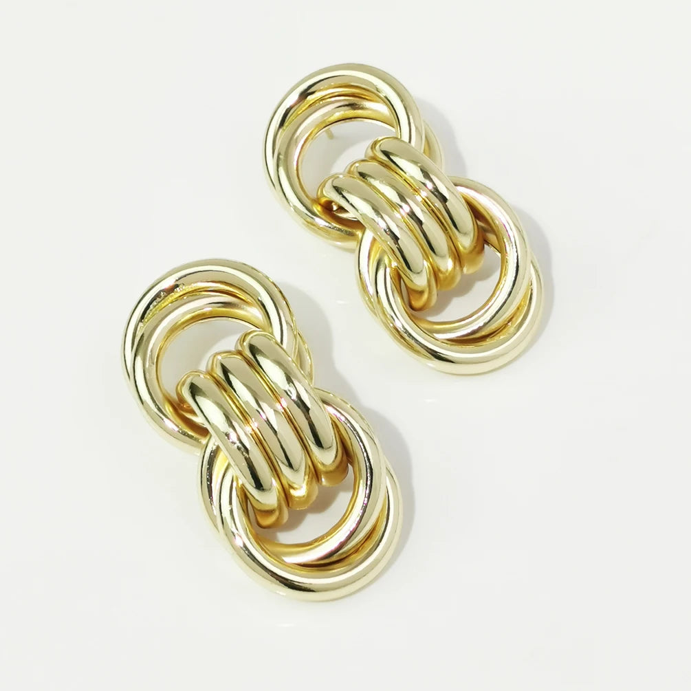 New Design Statement Big Metal Dangle Earrings Gold Plated Double Twisted Alloy Drop Earrings for Women Fashion Punk Accessories
