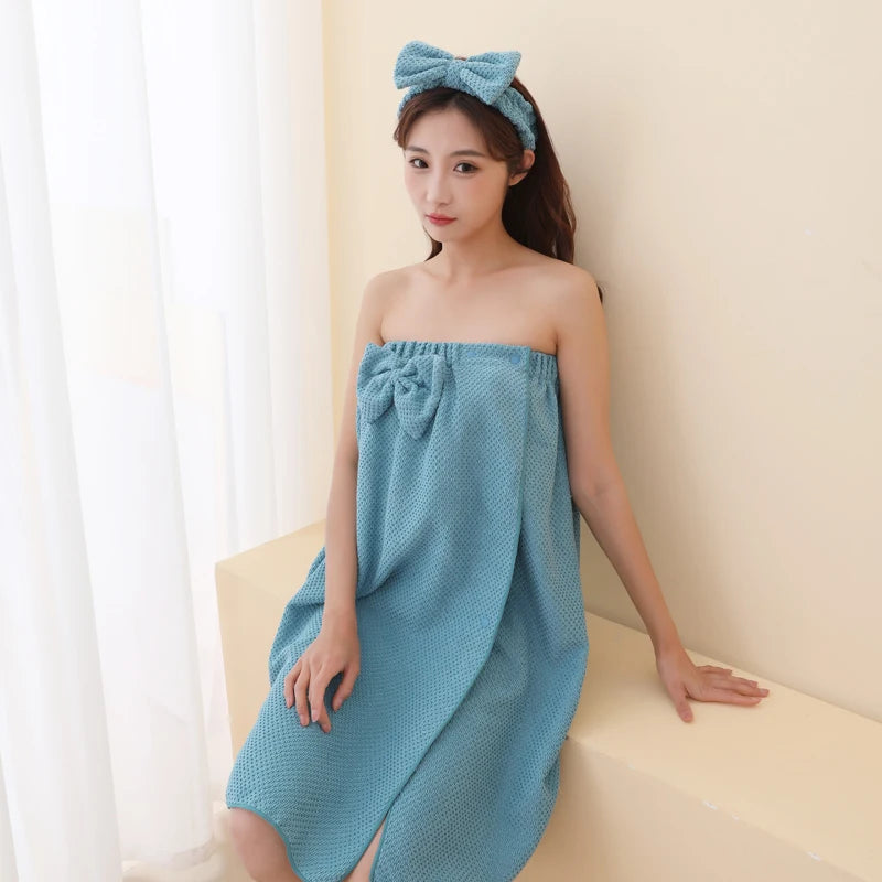 Factory Wholesale Soft Absorbent Bow Theme 4 in 1 Microfiber Towel Set Wearable Bath Towel for Women