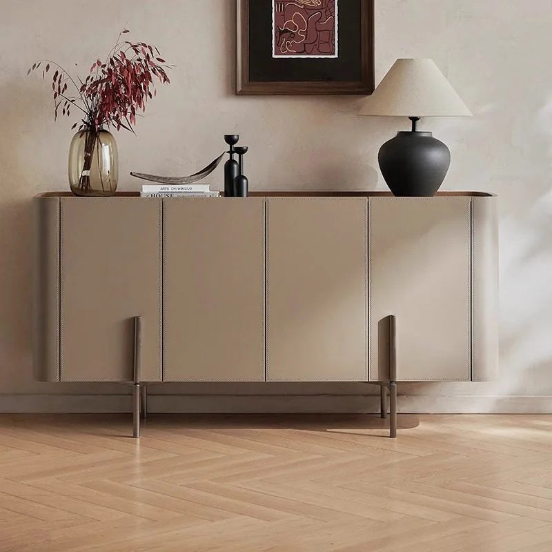 Metal Frame Dining Room Furniture for Restaurant Saddle Leather Sideboards Buffet Cabinet Console Cabinet Kitchen