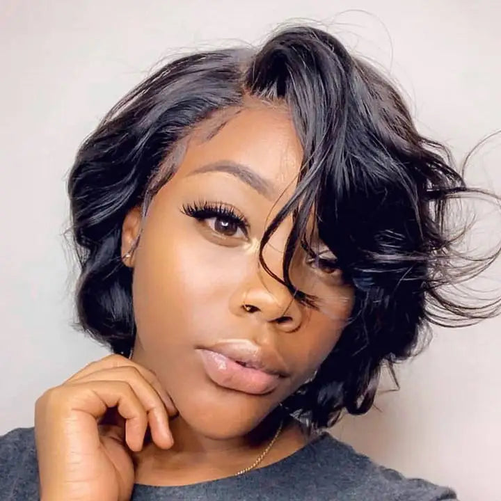 Cheap Price Short Pixie Cut Wave 13X4 Lace Front Wigs for Black Women 100% Human Hair Remy Hair Cuticle Aligned Brazilian Hair