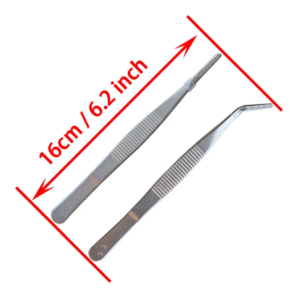 16cm 6.3 Inch Stainless Steel Tweezers Insect with Curved Pointed Serrated Tip Daily Garden Tool Serrated Interior Tweezers