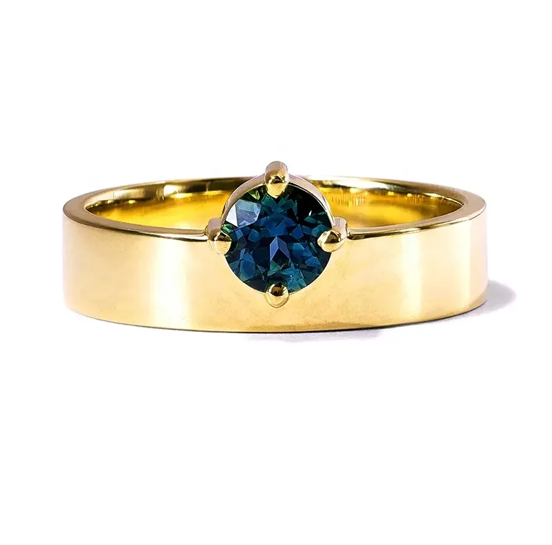 Large 925 Sterling Silver & 18K Gold Plated Engagement Jewelry Medium Round Brilliant Cut Sapphire Monolith Rings for Parties
