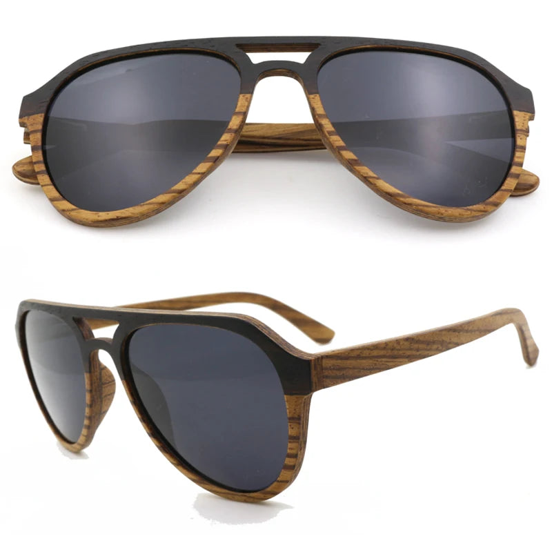 Retro Aviation Custom Printed Wooden Bamboo Sunglasses Private Label Men Polarized Vintage Sun Glasses Craft Bamboo Gift