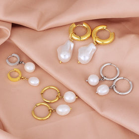 Natural Freshwater Pearl Earrings 18K Gold Plated Fesh Water Pearl Dangle Earrings Jewelry Baroque Pearl Hoop Earrings for Women