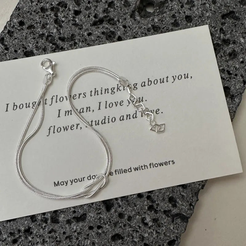 Vintage 925 Sterling Silver Double Layer Knot Shape Snake Chain Bracelet for Women Jewelry Gifts