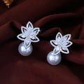 Noble Flower Leaf Shape Glittering Cubic Zircon Pave Women Party Wedding Drop Pearl Bridal Earrings Jewelry Accessories Gift