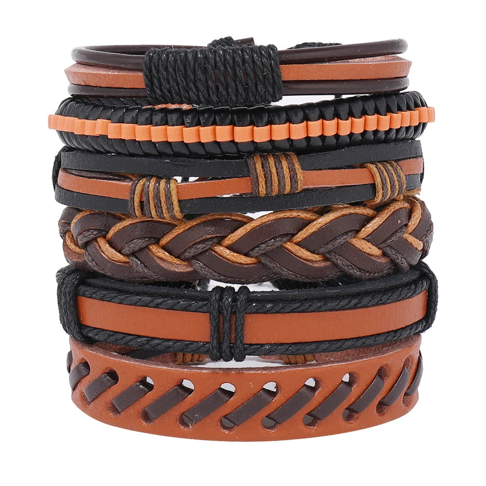 Wholesale Vintage Leather Fashion Charm Bracelets Handmade 6pcs Set for Women