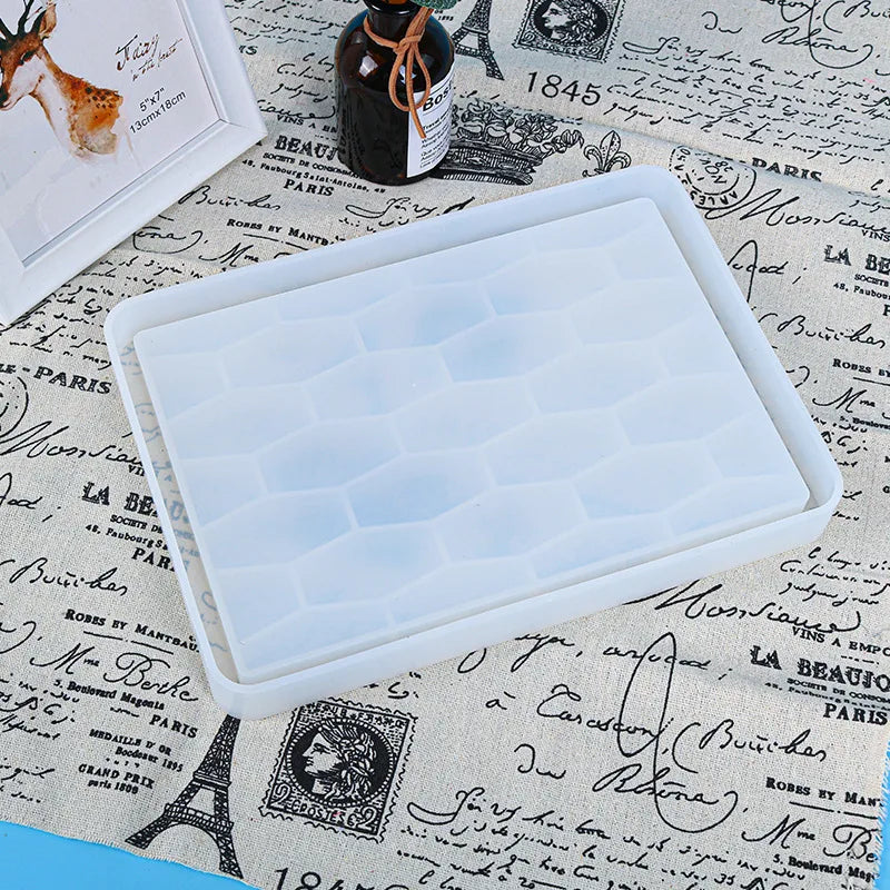 Large Honeycomb Square Tray Crystal Drop Glue Epoxy Resin Mold Store Items Mirror Decoration
