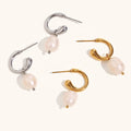 Dingran Europe and America Popular Jewelry Freshwater Pearl Dangle Earrings Stainless Steel Gold Plated Earrings for Women