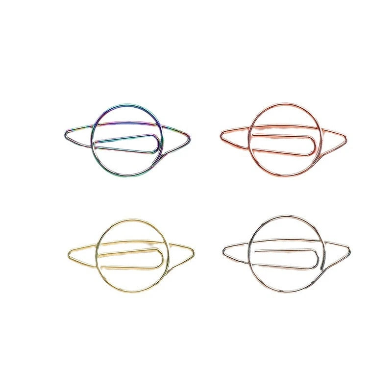 Creative Gold Silver Rainbow Cartoon Shaped Paper Clip Electroplated Metal Earth Globe Planet Colored Bookmark Planner Tool