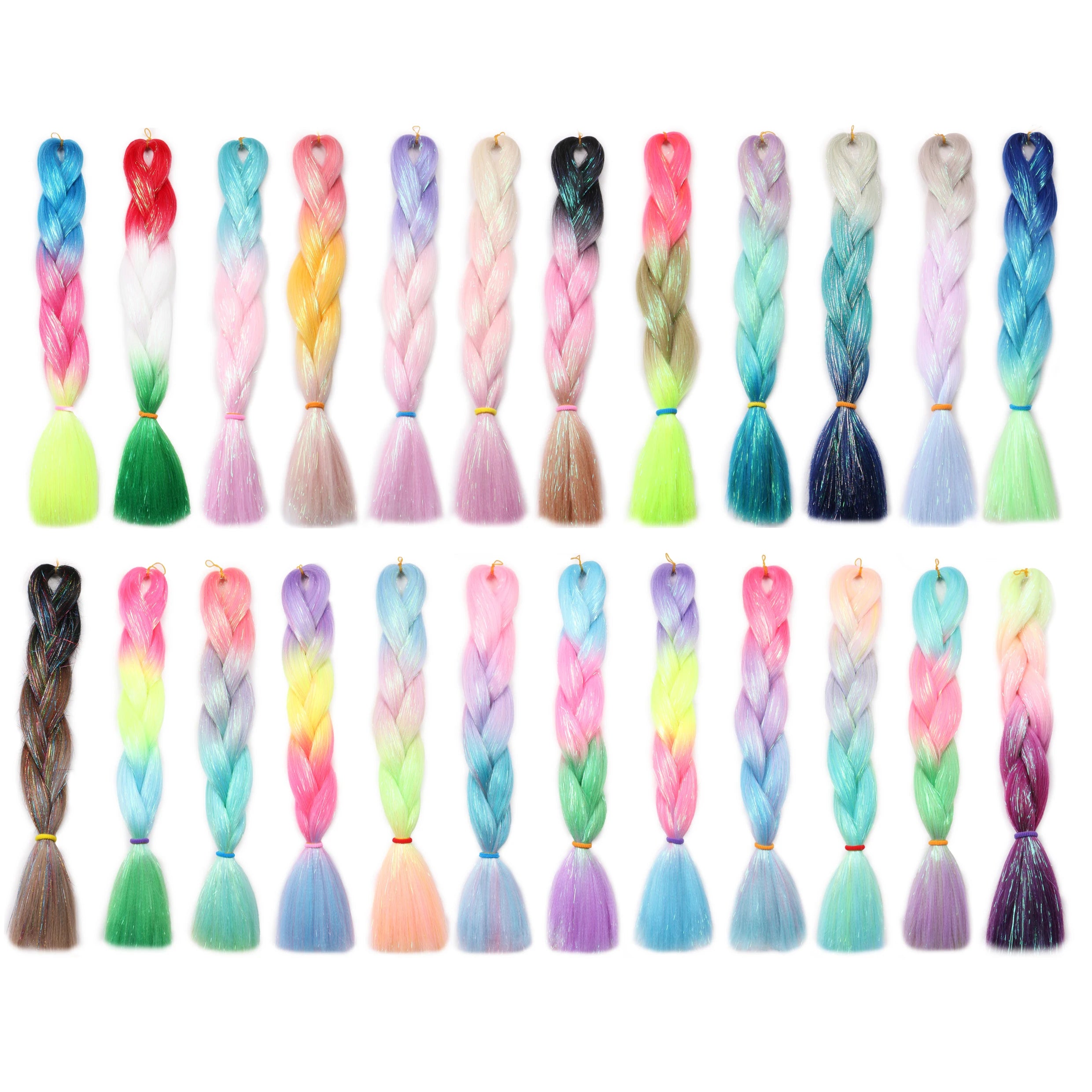 200 Pieces/Carton Synthetic Jumbo Braids Crochet Hair Mix Tinsel Glitter Braiding Hair Extensions 24inch