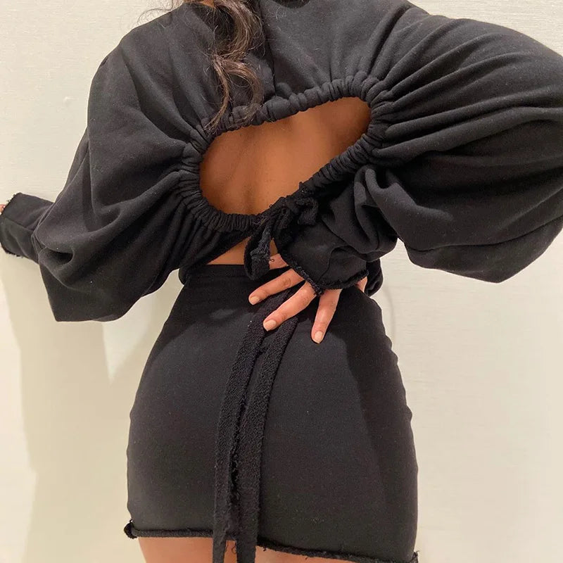 Custom logo Backless Long Sleeve Hoodie Dress 2026 Women Clothing Streetwear Corset Sweater Dress Casual Dresses