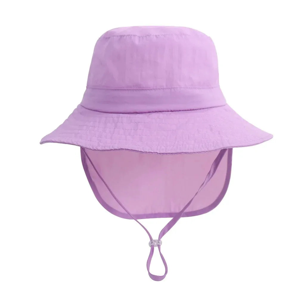 Solid Color Children Bucket Hat With Neck Flap UV Protection Quick Drying Sun Hat Outdoor Boy Girls Shawl Safari Hat Kids