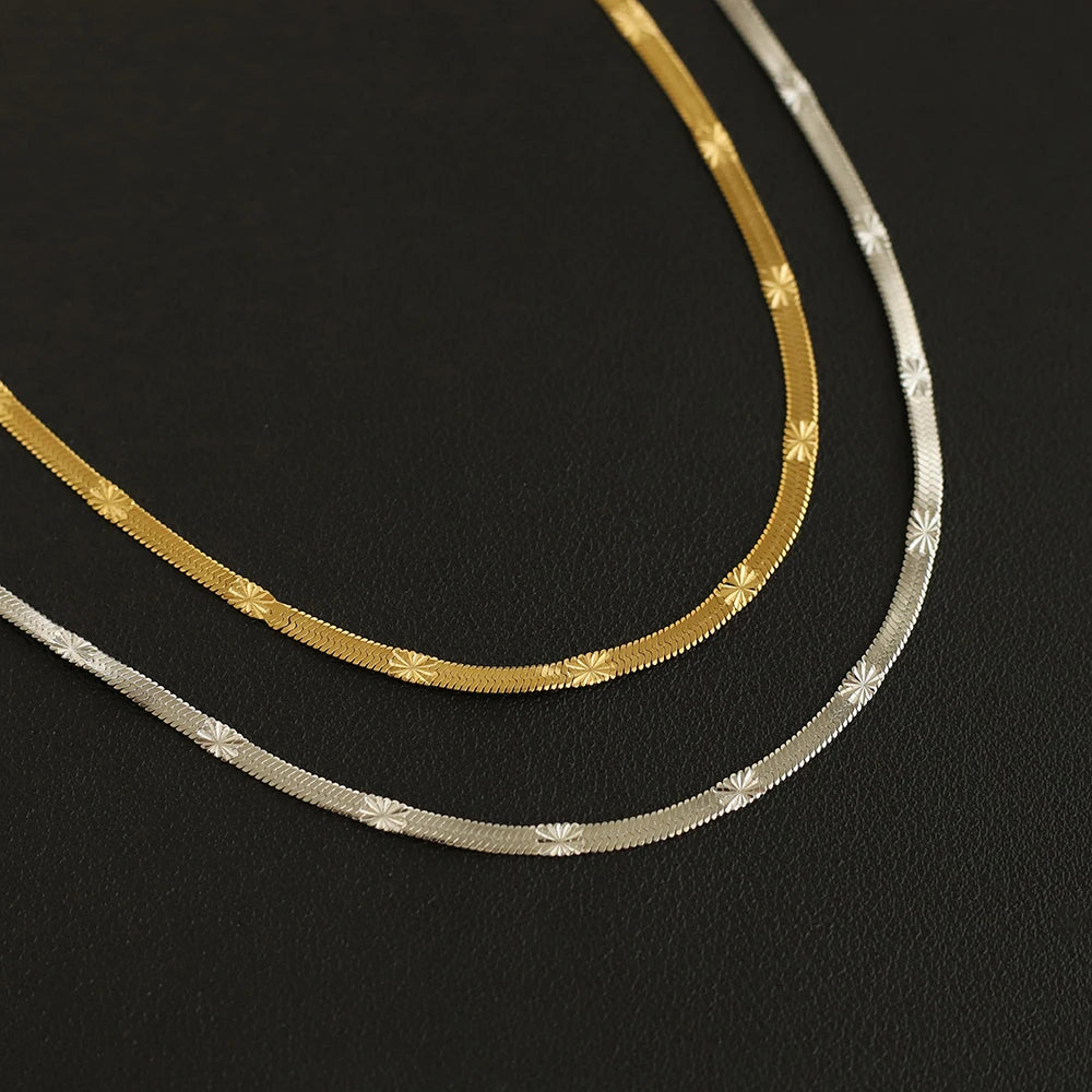 Moge Unique Star Snake Bone Chain Sample Choker Stainless Steel Plated 18K Gold Waterproof Herringbone Necklace for Women