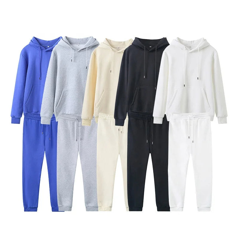 Custom Blank Unisex Cotton Sweat Suits Hoodie Jogger Sweatsuits Set Men Tracksuit Jogging Training Wear Suit