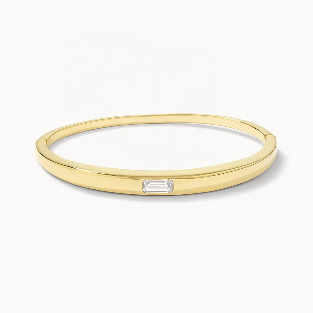 LOZRUNVE 925 Sterling Silver Fine Jewelry Custom Emerald Cut Crystal Bangle for Women
