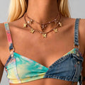Pink Iced Out CZ Bling Bling Rhinestone Chains with Butterfly  Choker Necklace  for Women Trendy Tennis Chains Fashion Jewelry