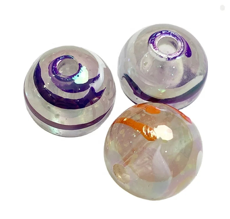 Luminous Transparent Printed Shinny Acrylic Loose Spacer Beads 20pcs/bag DIY Jewelry Making Accessories