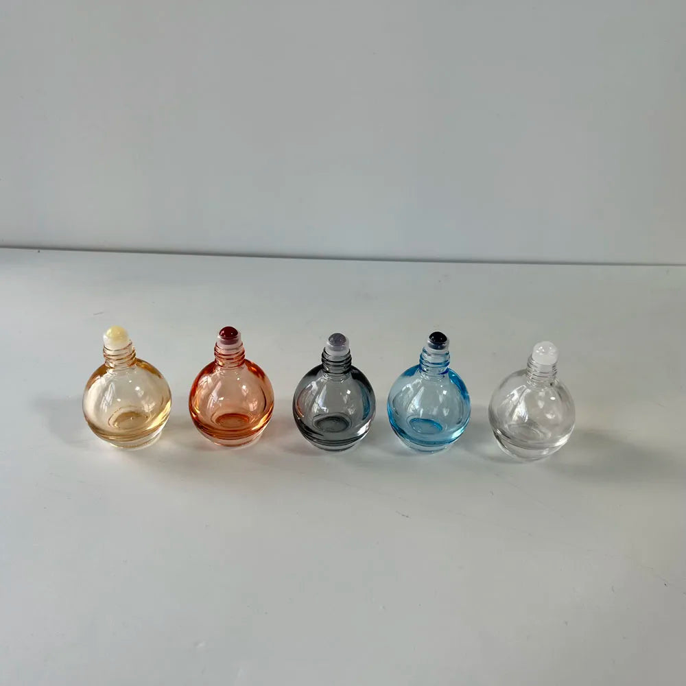 Wholesale 10ml Natural Stone Gemstone Roller Essential Oil Glass Bottles Cylindrical Shape in Pink Grey Clear Blue Orange Colors