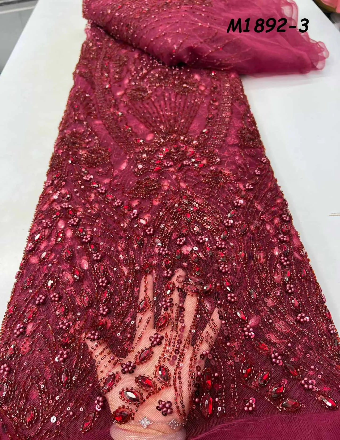 New Arrival Heavy African Handmade Shiny Sequins Black Beaded Polyester/Cotton Floral Lace Fabric Evening Dress Bags Shoes Sexy