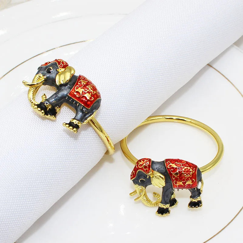 Classic Vintage Luxury Napkin Holder Sustainable Table Accessory Alloy Animal Style Elephant Rings for Weddings Parties
