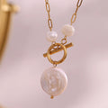 Fashion Jewelry Fresh Water Pearl Necklace Paper Clip Sweater Chain Necklace Gold Plated Stainless Steel Jewelry