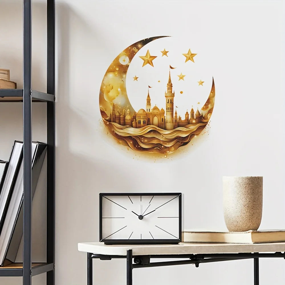 Moon Castle Chandelier Hanging Home Background Beautification Wall Stickers Self-adhesive PVC Crescent Moon Shape Wholesale