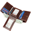 Men's Premium Vintage Retro Cow Leather RFID Blocking Wallets Anti-Theft Money Purse Genuine Cowhide Burgundy Trifold Wallet