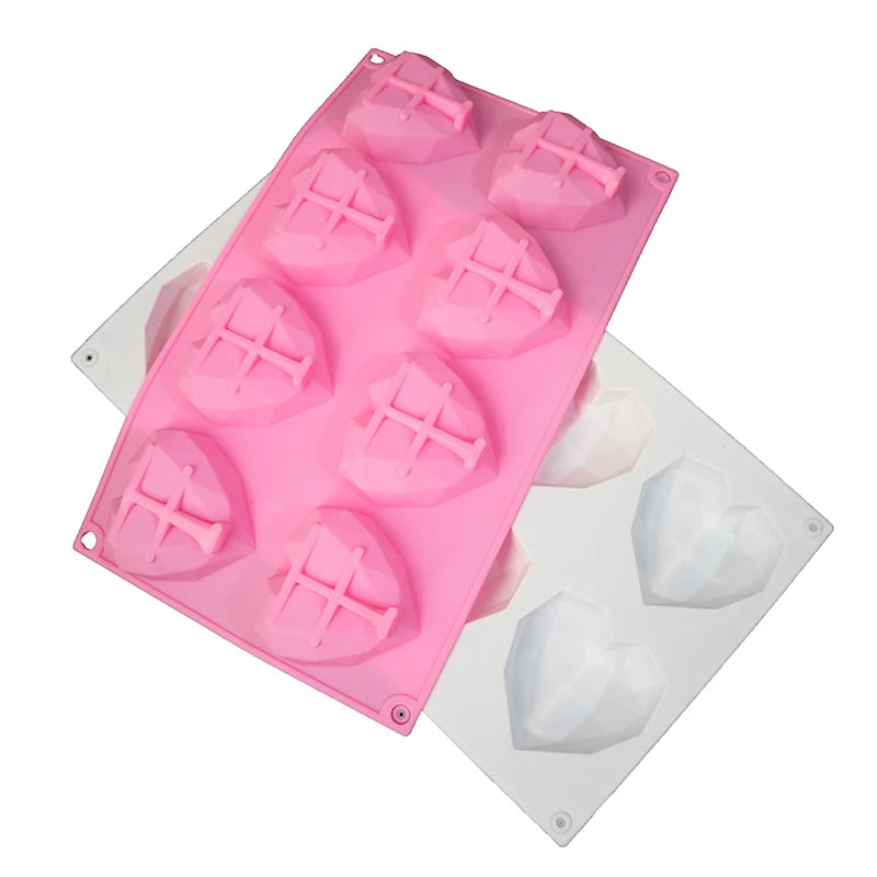 Novelty Silicone Cake Mold Non-stick 8 Holes Per 1 Piece 3D Diamond Heart Silicone Pastry Chocolate Mold