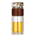 300ML Double Wall Glass Bamboo Pattern Water Bottle Tea and Water Separation Tea Bottle Mug Cup With Tea Infuser